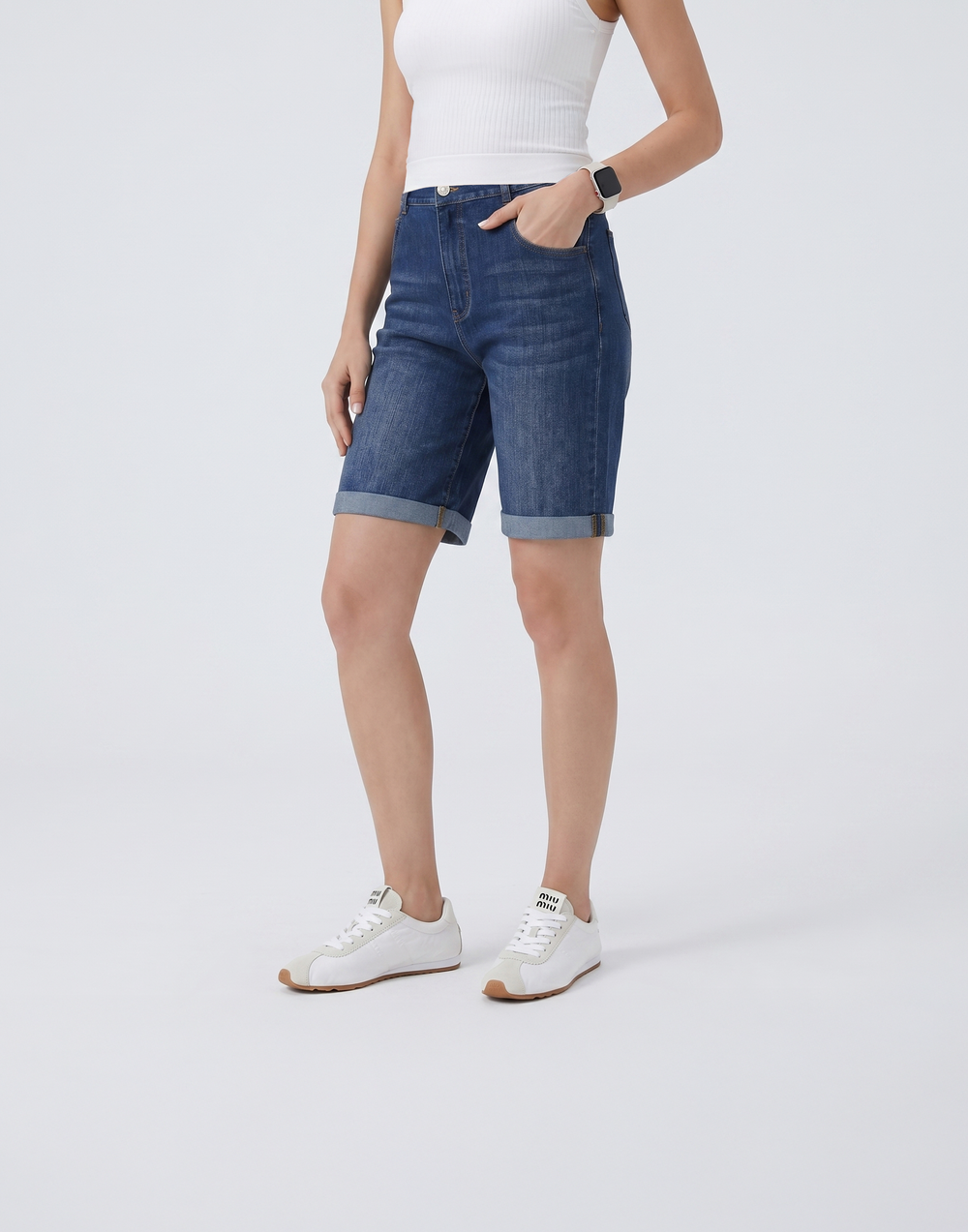 Cooling, Buttery Soft, Stretchy With Tummy Control Comfort Denim Shorts With Pockets