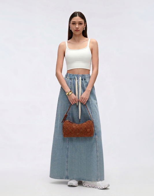 Cooling & Buttery Soft Mermaid Denim Skirt With Adjustable Waistband & Pockets