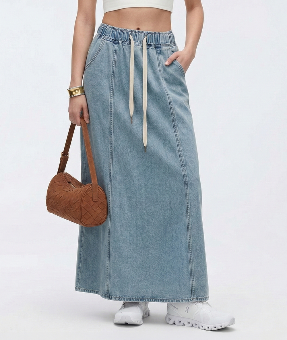 Cooling & Buttery Soft Mermaid Denim Skirt With Adjustable Waistband & Pockets