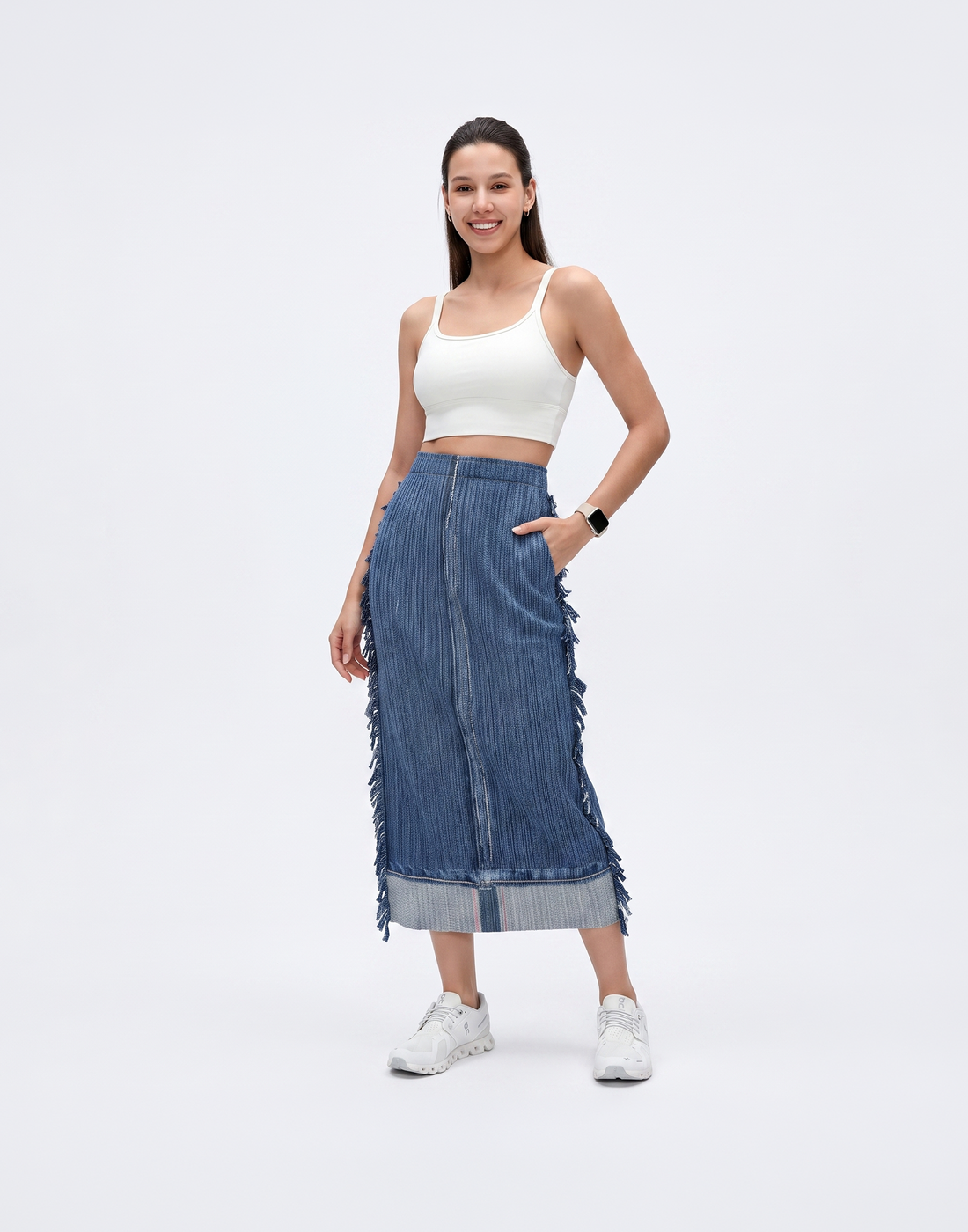 Wrinkle-Free, Cooling & Breathable Free Size Aspen Denim Skirt With Pockets