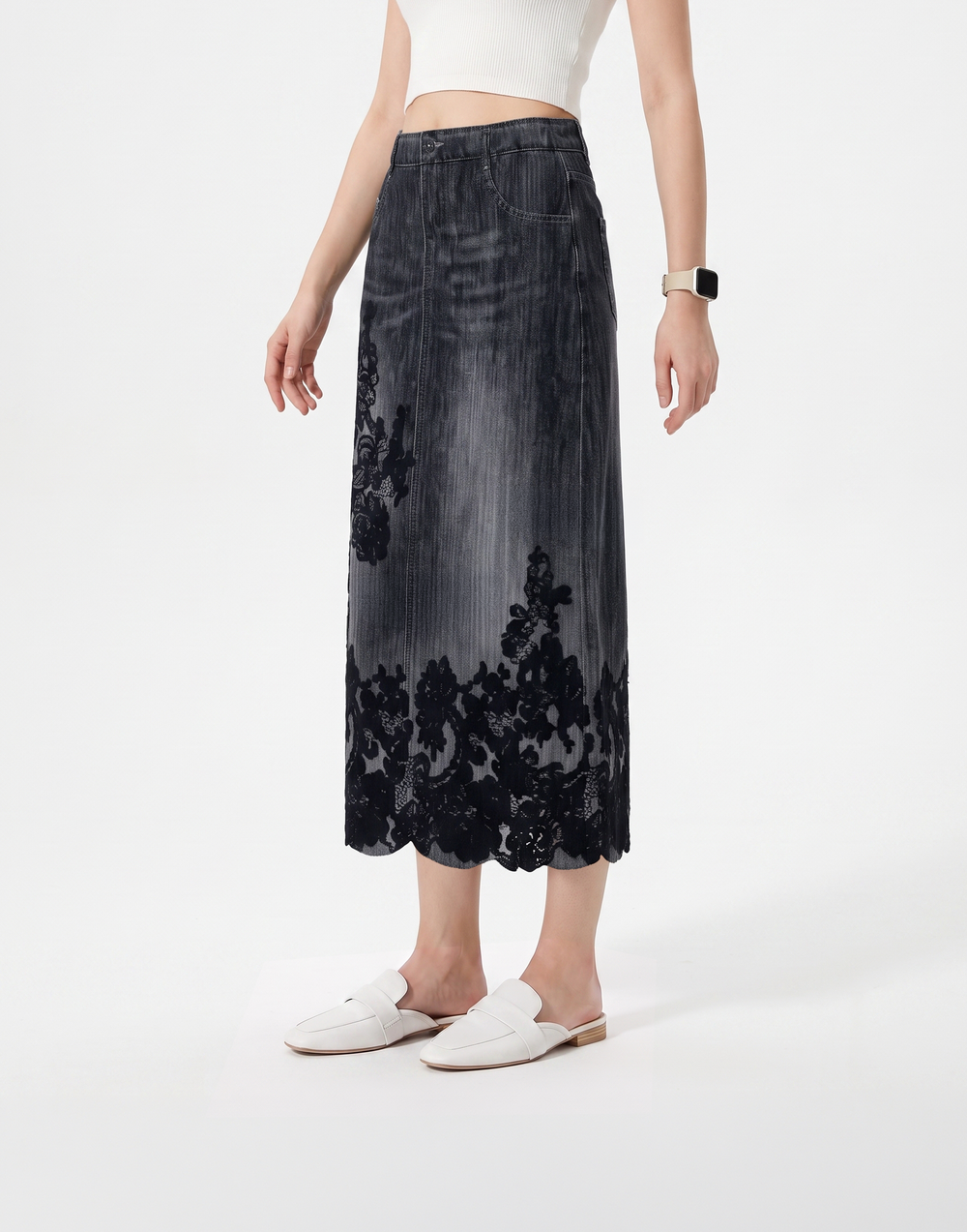 Cooling, Breathable & Stretchy Free Size Manhattan Pleated Denim Skirt With Pockets