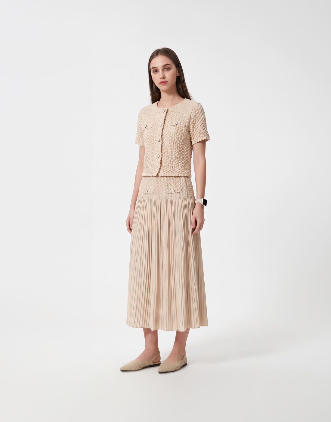 Wrinkle-Free, Cooling & Breathable Free Size Lit Pleated Set