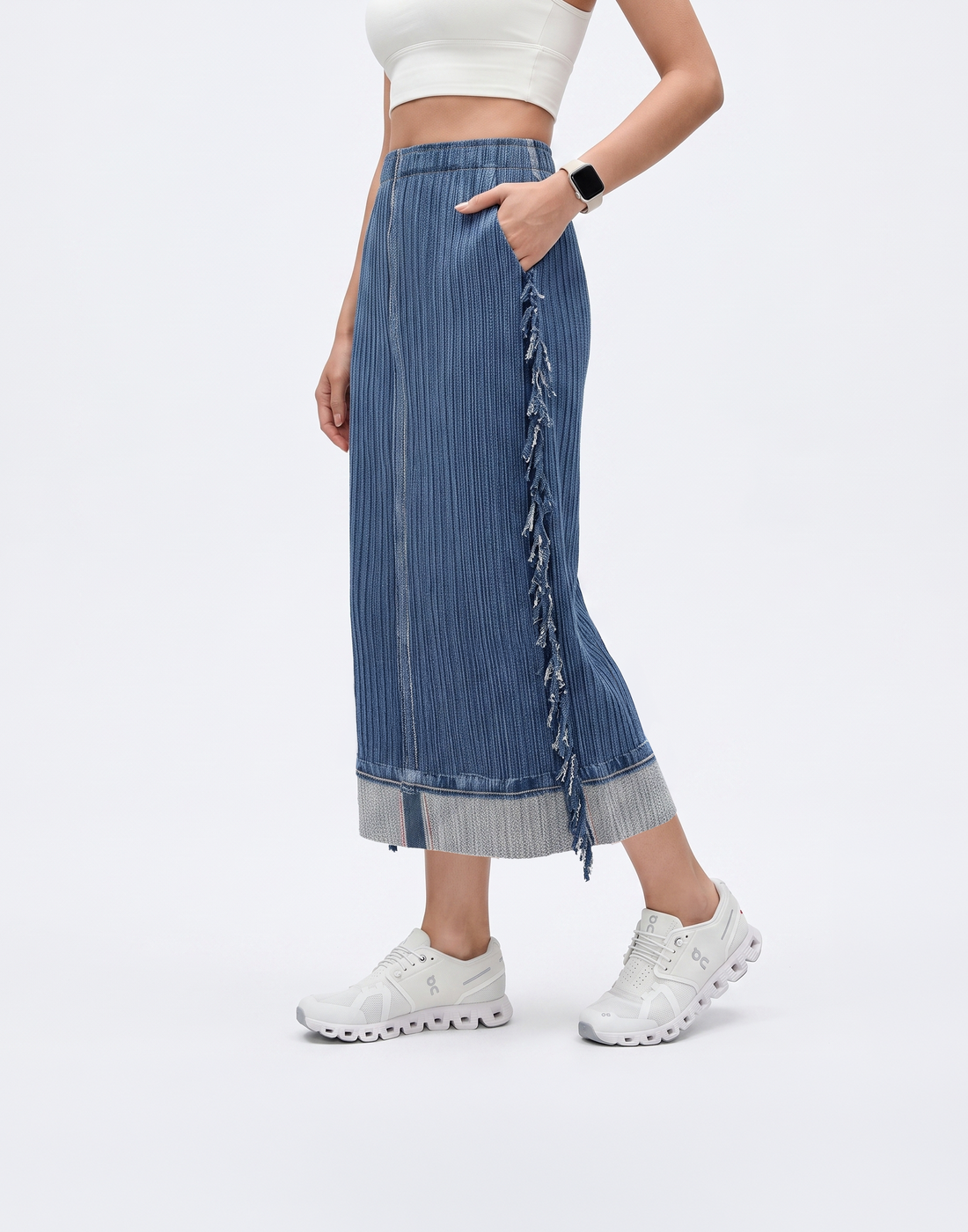 Wrinkle-Free, Cooling & Breathable Free Size Aspen Denim Skirt With Pockets