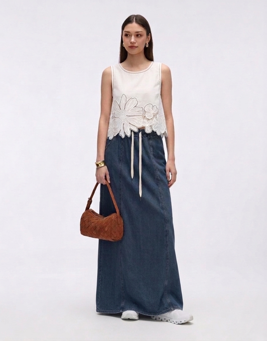 Cooling & Buttery Soft Mermaid Denim Skirt With Adjustable Waistband & Pockets