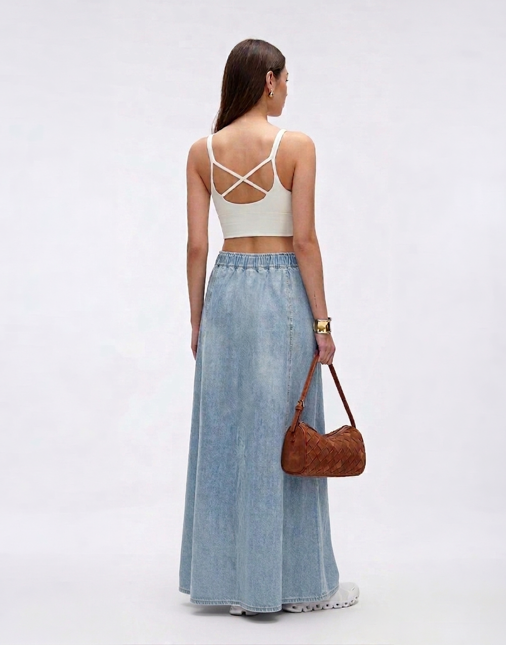 Cooling & Buttery Soft Mermaid Denim Skirt With Adjustable Waistband & Pockets