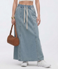 Cooling & Buttery Soft Mermaid Denim Skirt With Adjustable Waistband & Pockets