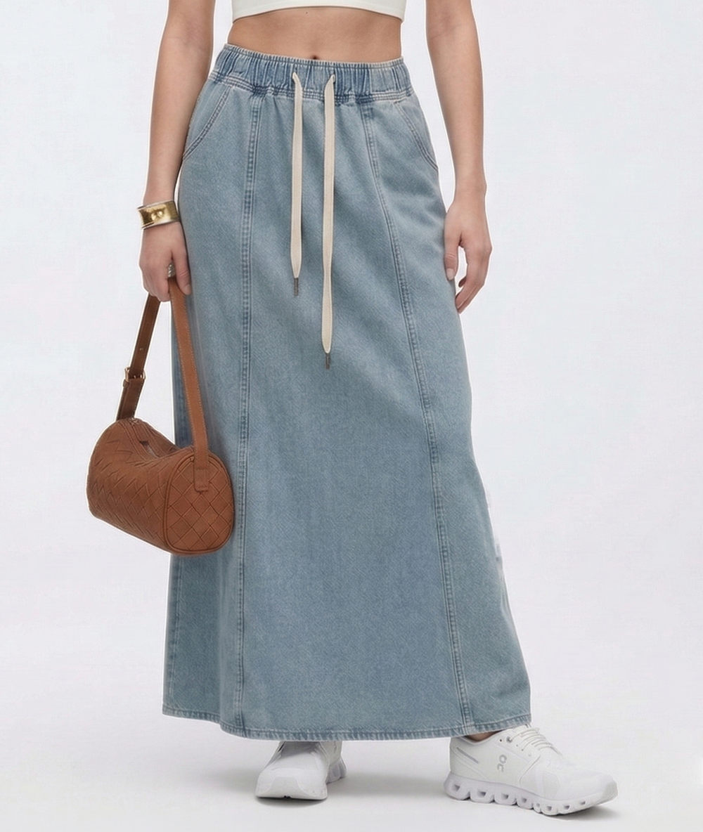 Cooling & Buttery Soft Mermaid Denim Skirt With Adjustable Waistband & Pockets