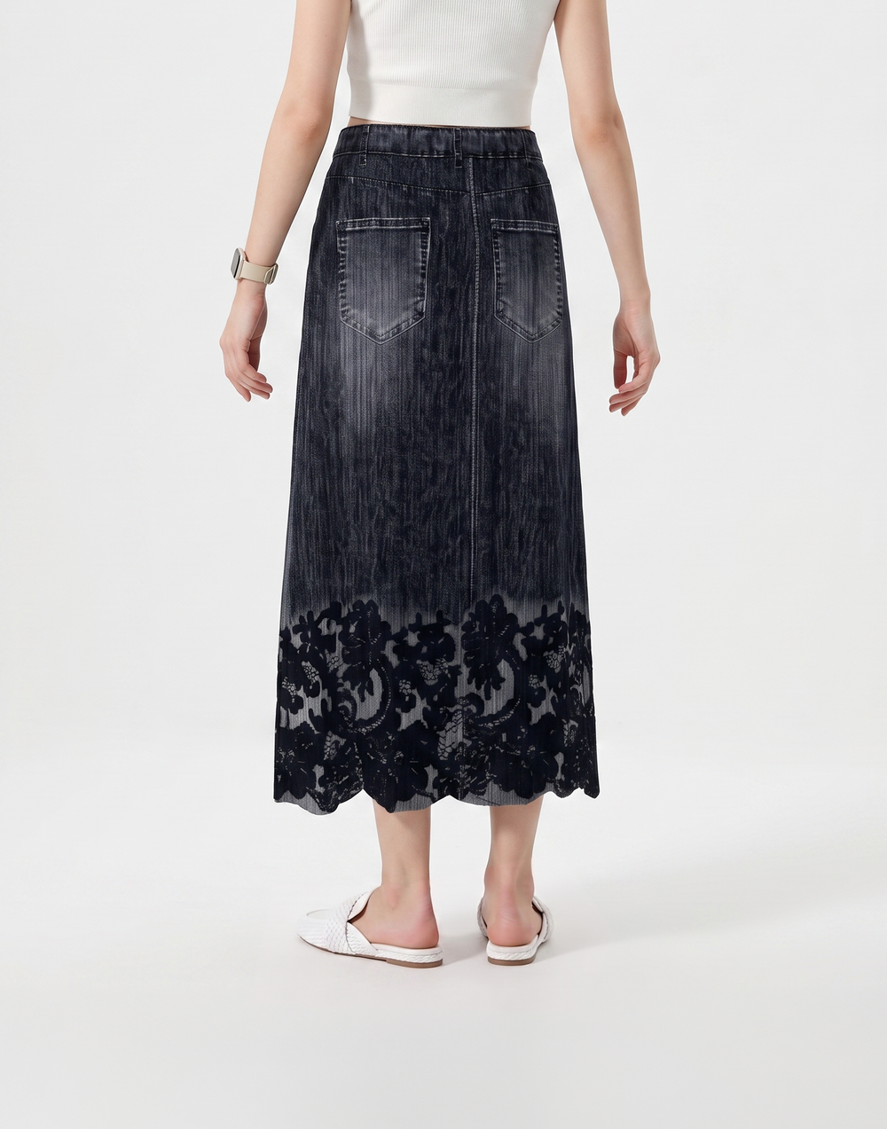 Cooling, Breathable & Stretchy Free Size Manhattan Pleated Denim Skirt With Pockets