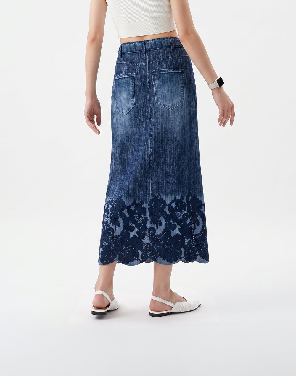 Cooling, Breathable & Stretchy Free Size Manhattan Pleated Denim Skirt With Pockets