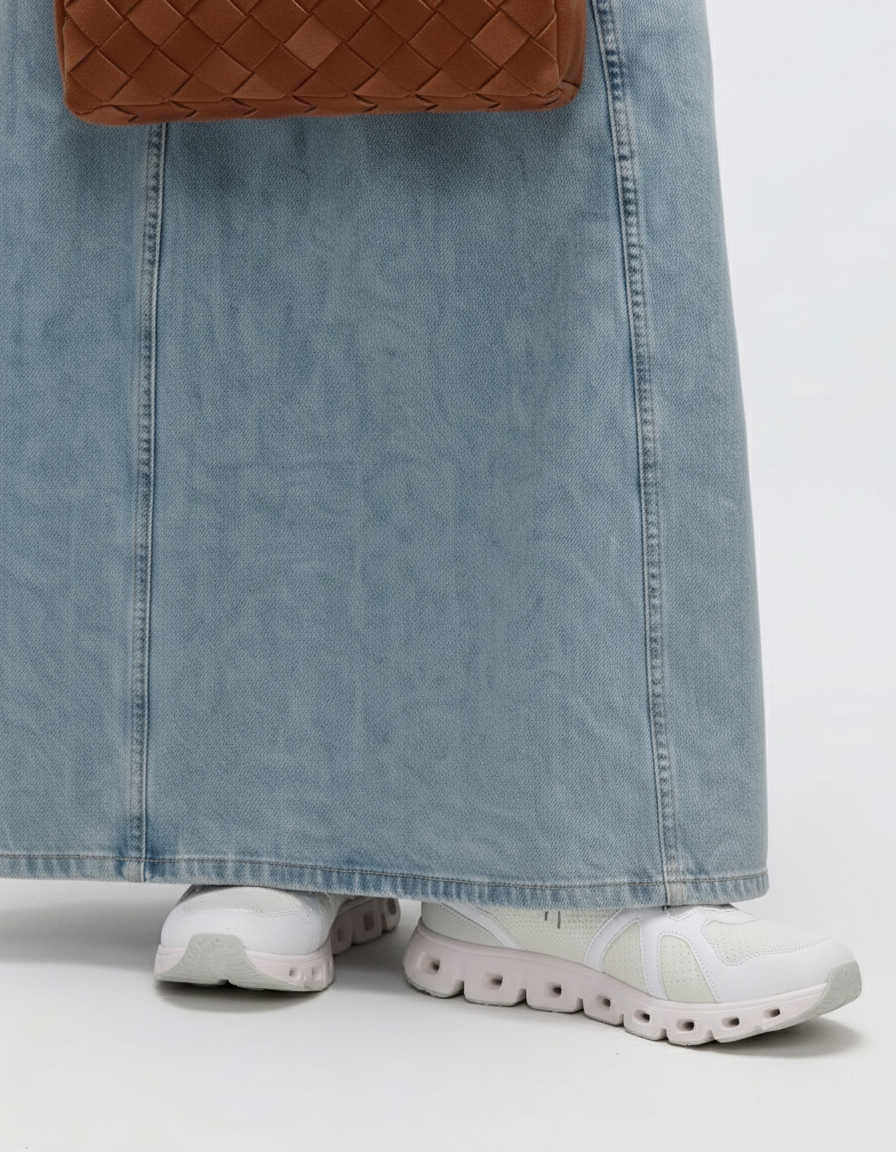 Cooling & Buttery Soft Mermaid Denim Skirt With Adjustable Waistband & Pockets