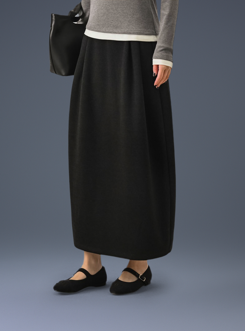 Wool Stride Skirt With Stretchy Waistband & Pockets - For Cold Climates