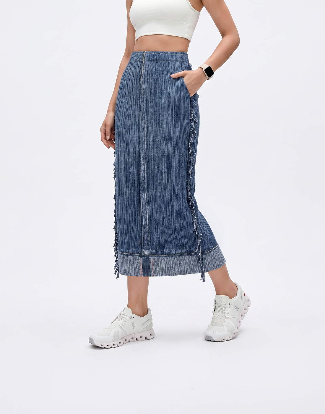 Wrinkle-Free, Cooling & Breathable Free Size Aspen Denim Skirt With Pockets