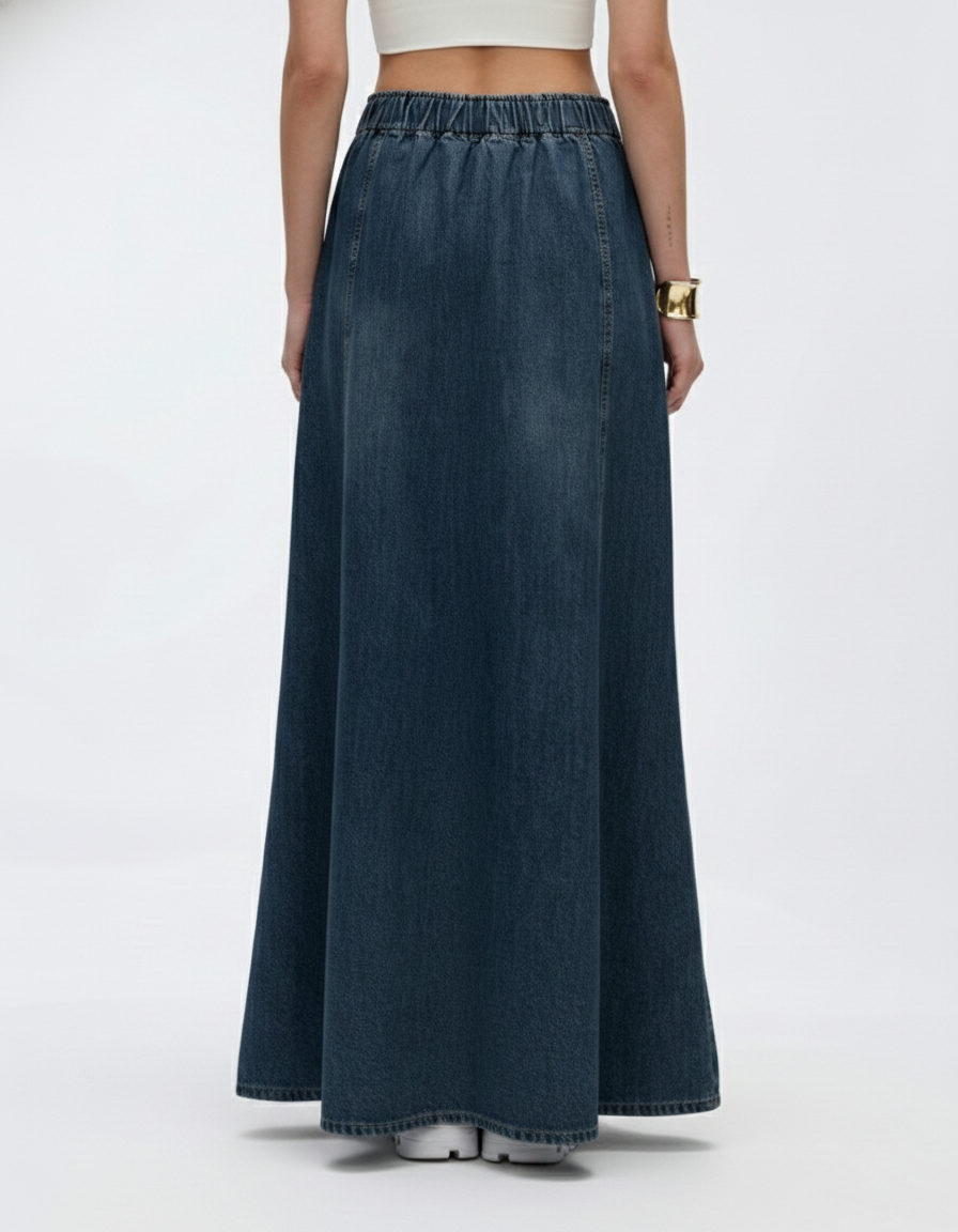 Cooling & Buttery Soft Mermaid Denim Skirt With Adjustable Waistband & Pockets