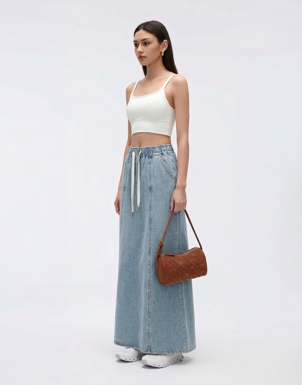 Cooling & Buttery Soft Mermaid Denim Skirt With Adjustable Waistband & Pockets