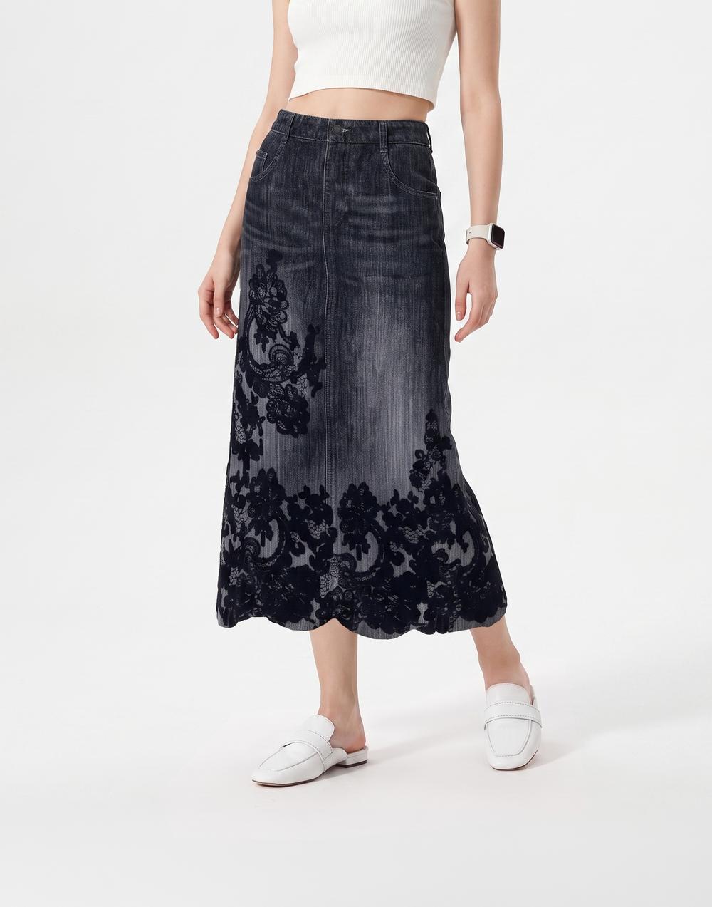 Cooling, Breathable & Stretchy Free Size Manhattan Pleated Denim Skirt With Pockets