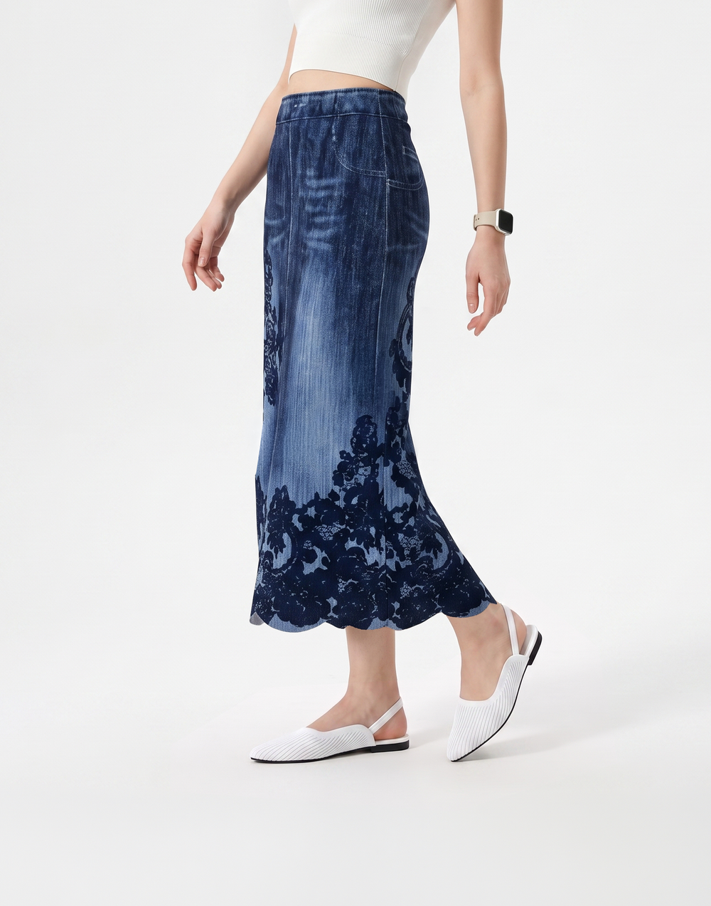 Cooling, Breathable & Stretchy Free Size Manhattan Pleated Denim Skirt With Pockets