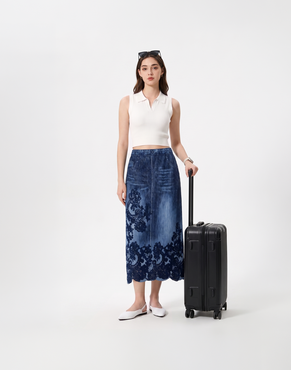 Cooling, Breathable & Stretchy Free Size Manhattan Pleated Denim Skirt With Pockets