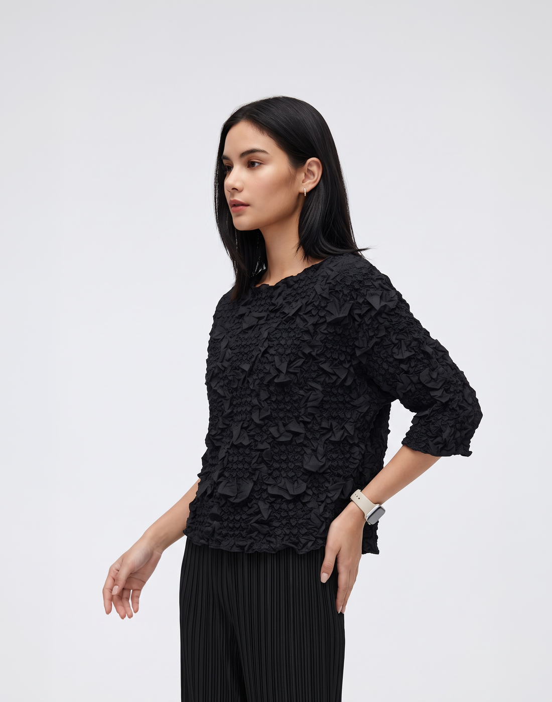 Wrinkle-Free, Cooling & Breathable Free Size Pleated Camellia Top