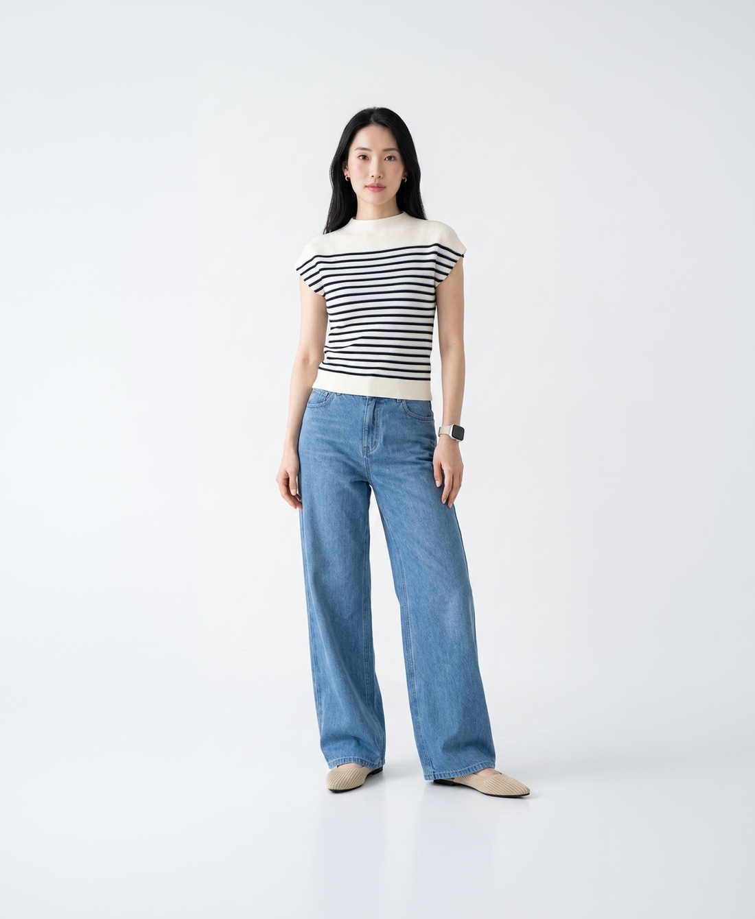 Wrinkle-Free, Cooling & Breathable Free Size Stripe Fluid Top