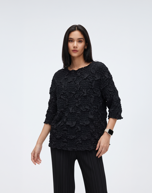 Wrinkle-Free, Cooling & Breathable Free Size Pleated Camellia Top