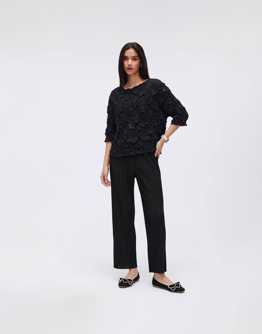 Wrinkle-Free, Cooling & Breathable Free Size Pleated Camellia Top