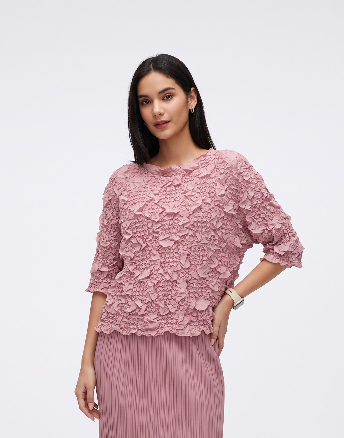 Wrinkle-Free, Cooling & Breathable Free Size Pleated Camellia Top