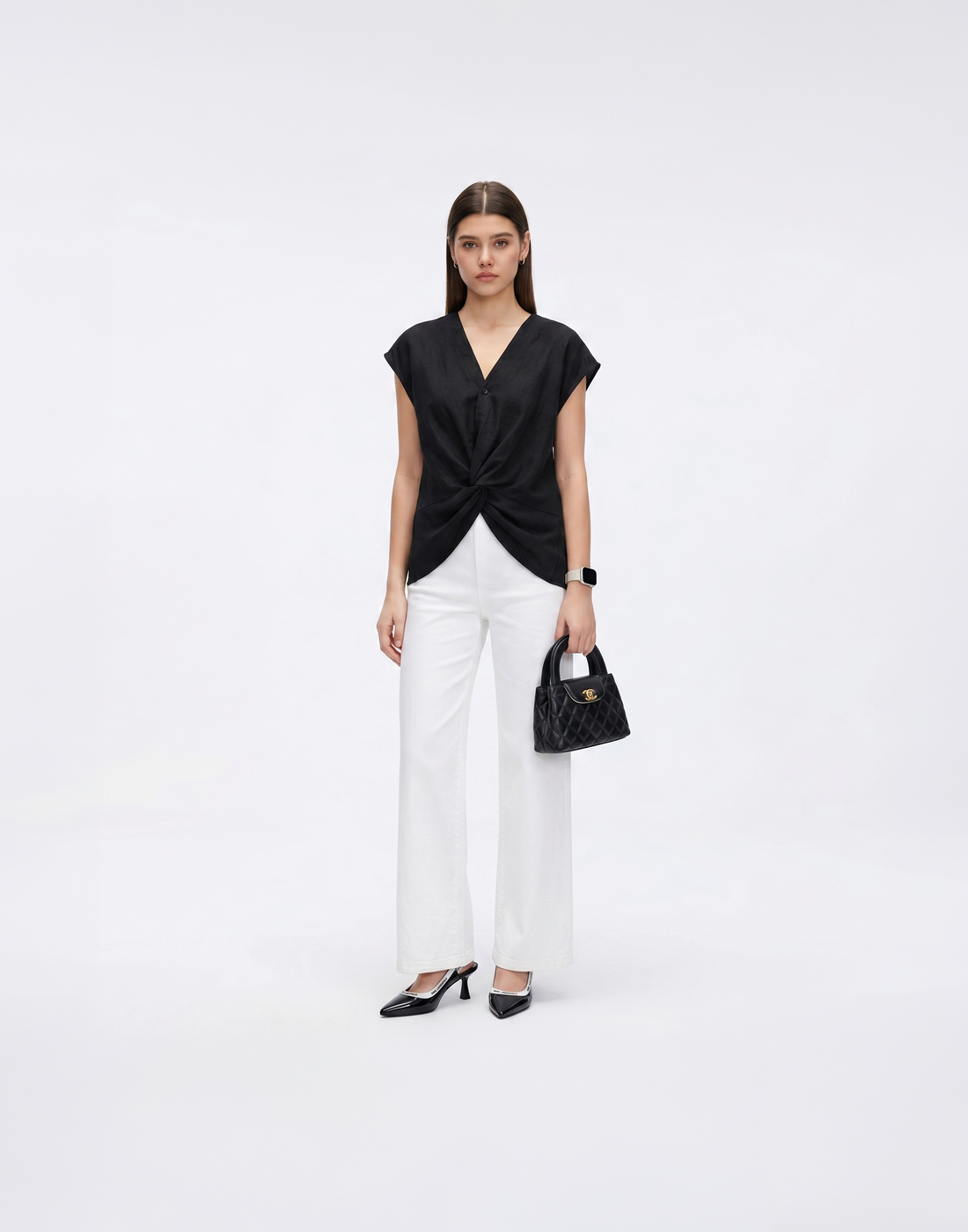 Cooling, Breathable, Crease-Resistent & Tummy Covering Polished Twist Top With Cap Sleeves