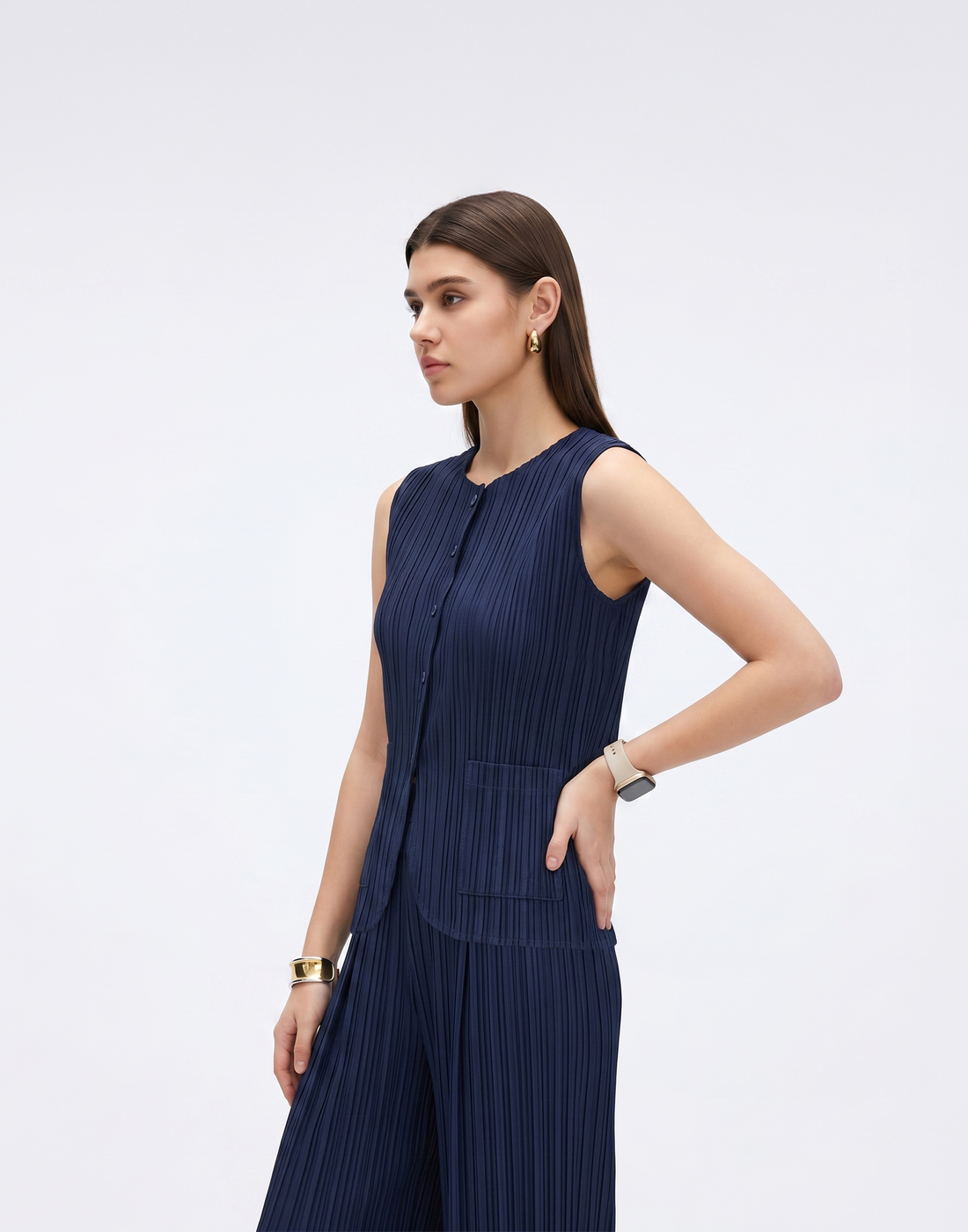 Cooling, Wrinkle-Free & Free Size Pleated Legacy Vest With Pockets