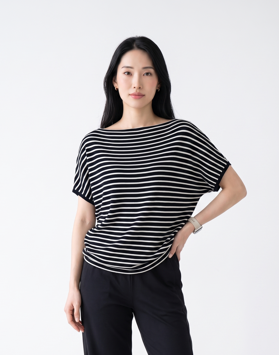 Cooling, Breathable & Crease-Resistant Chilled Boat Necked Top With Batwing Sleeves