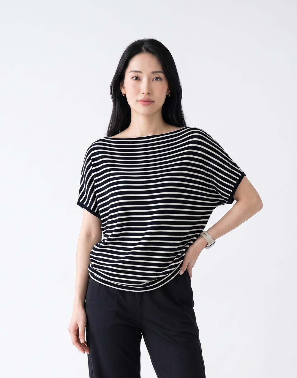 Cooling, Breathable & Crease-Resistant Chilled Boat Necked Top With Batwing Sleeves
