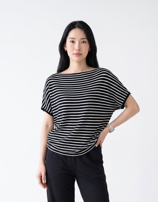Cooling, Breathable & Crease-Resistant Chilled Boat Necked Top With Batwing Sleeves