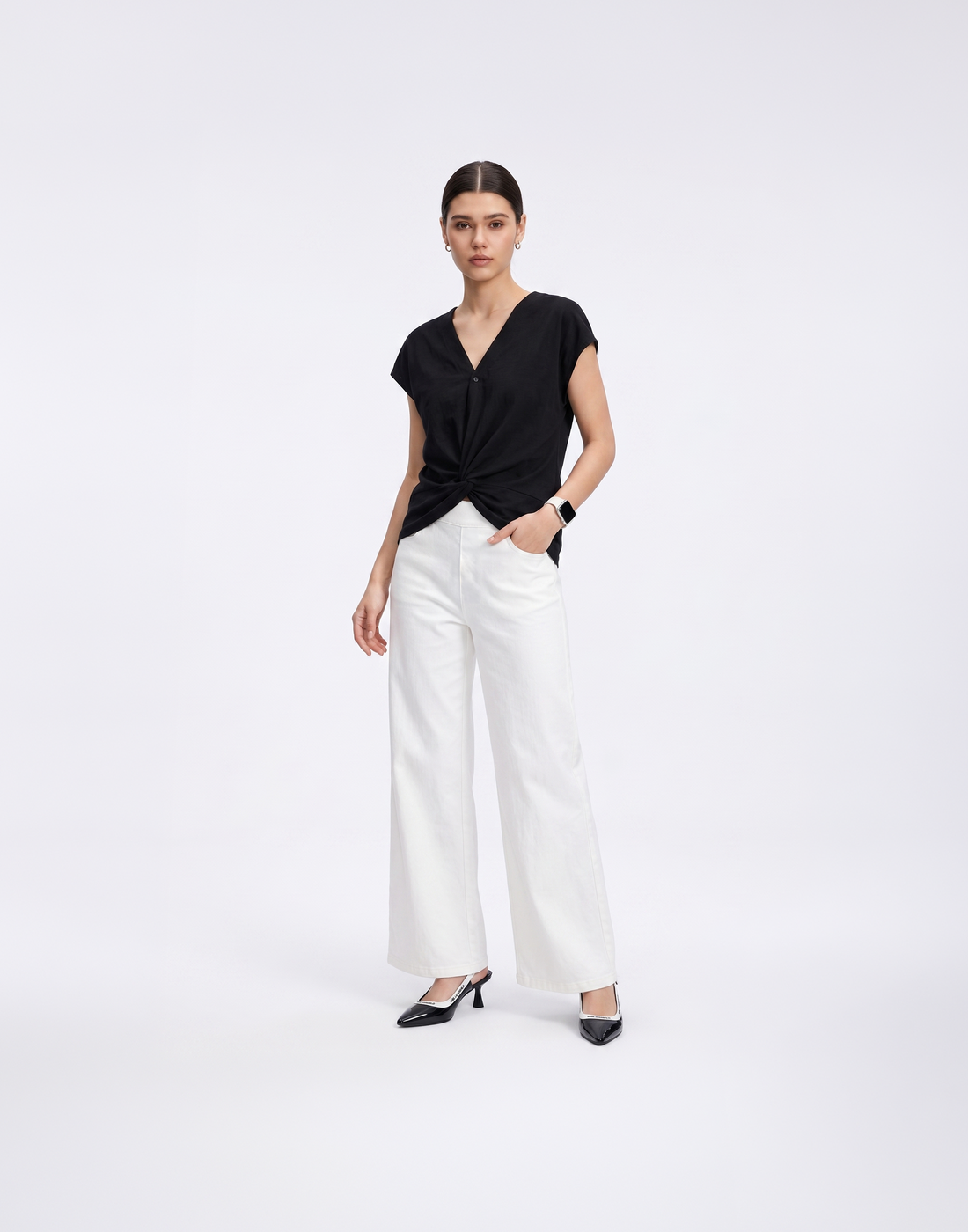 Cooling, Breathable, Crease-Resistent & Tummy Covering Polished Twist Top With Cap Sleeves
