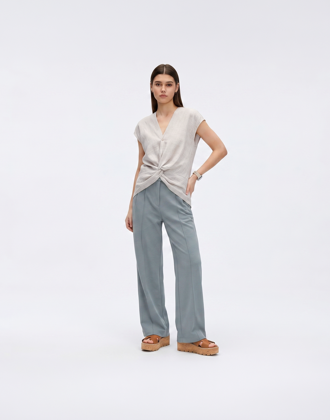 Cooling, Breathable, Crease-Resistent & Tummy Covering Polished Twist Top With Cap Sleeves