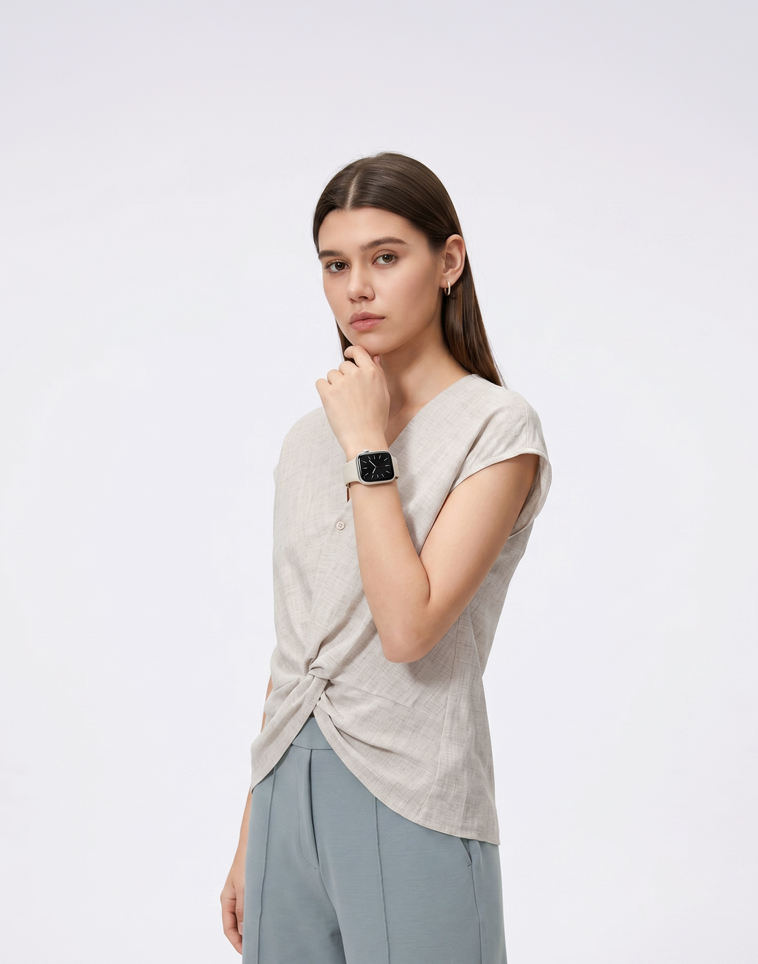 Cooling, Breathable, Crease-Resistent & Tummy Covering Polished Twist Top With Cap Sleeves