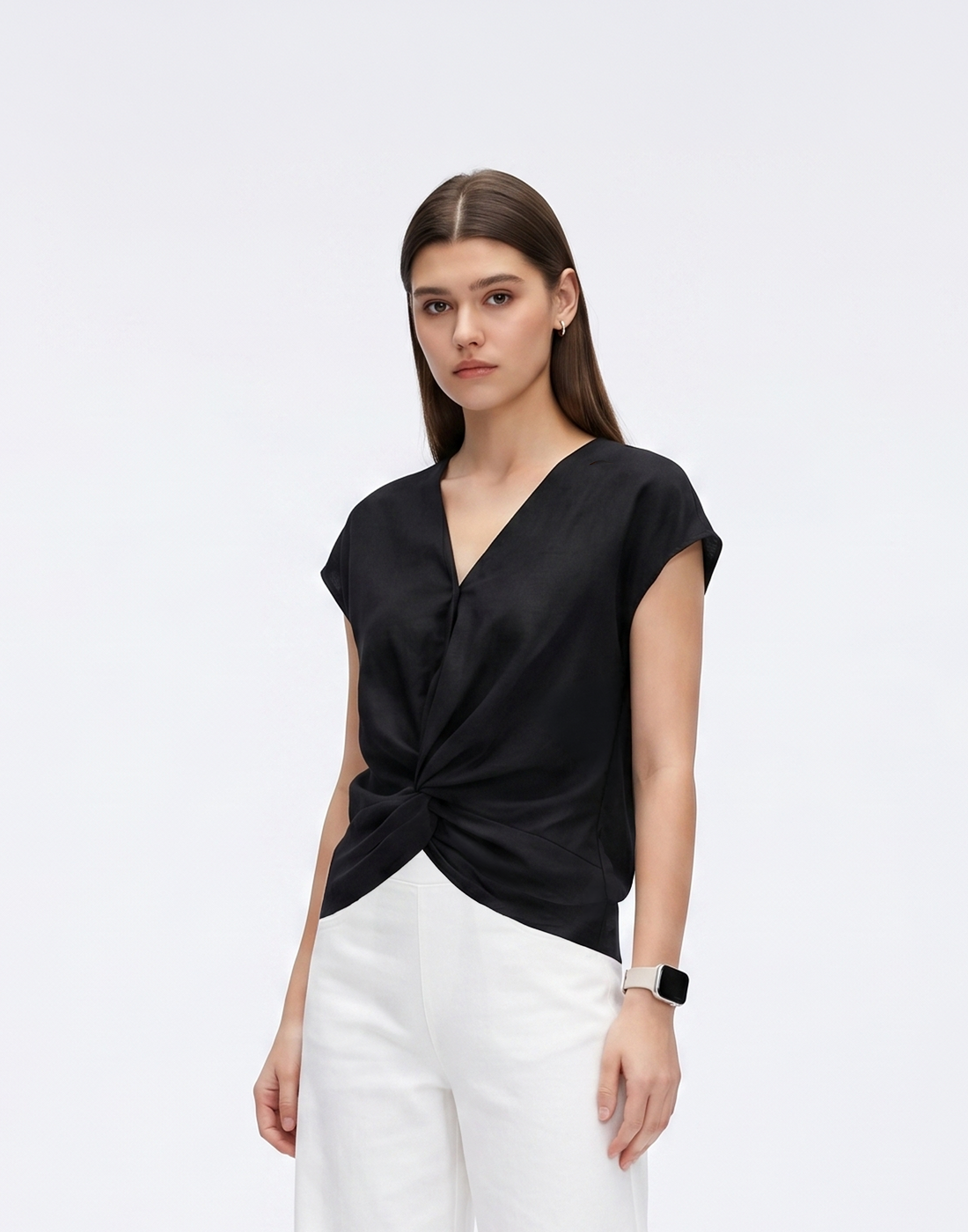 Cooling, Breathable, Crease-Resistent & Tummy Covering Polished Twist Top With Cap Sleeves