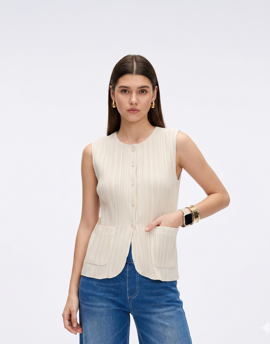 Cooling, Wrinkle-Free & Free Size Pleated Legacy Vest With Pockets