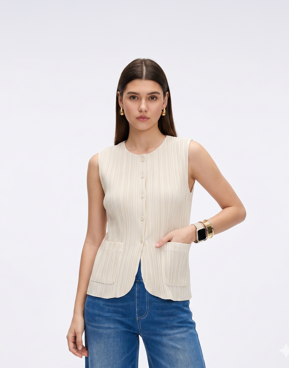 Cooling, Wrinkle-Free & Free Size Pleated Legacy Vest With Pockets