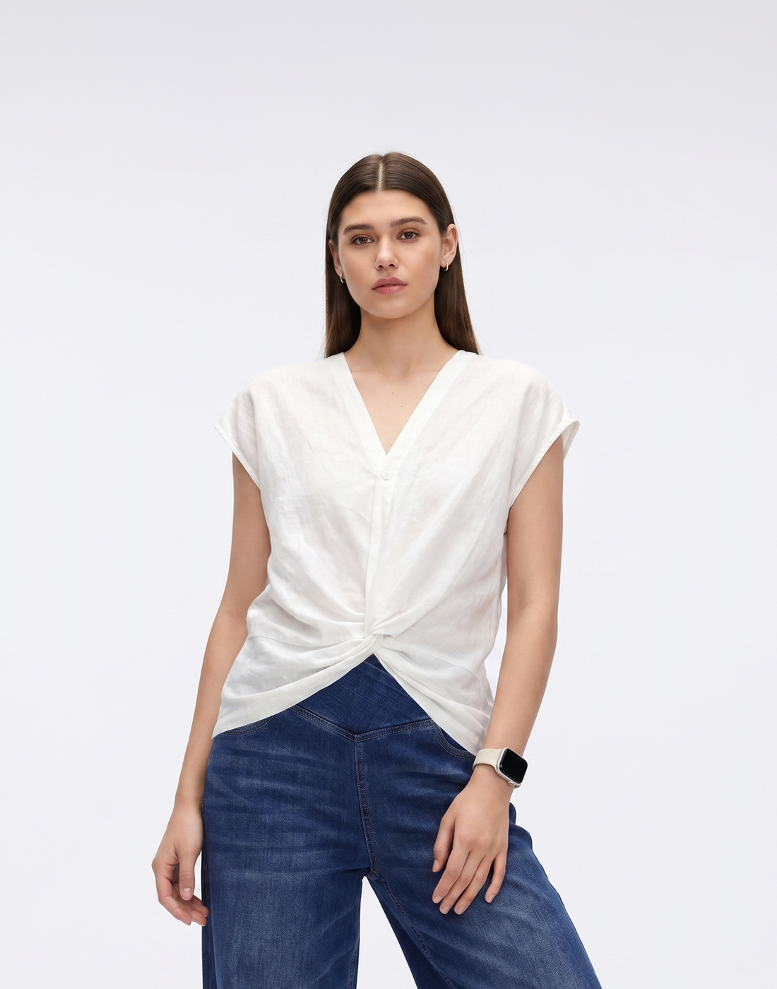 Cooling, Breathable, Crease-Resistent & Tummy Covering Polished Twist Top With Cap Sleeves
