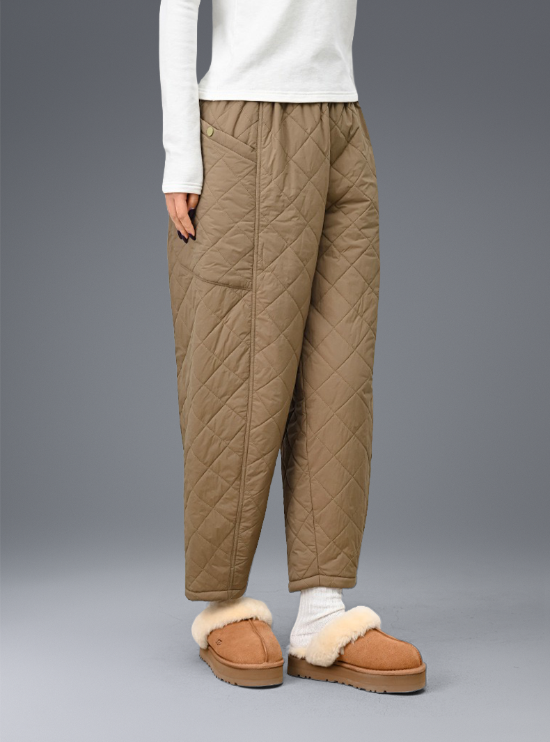 Buttery Soft Quitted Trousers With Stretchy Waistband & Pockets - For Cold Climates