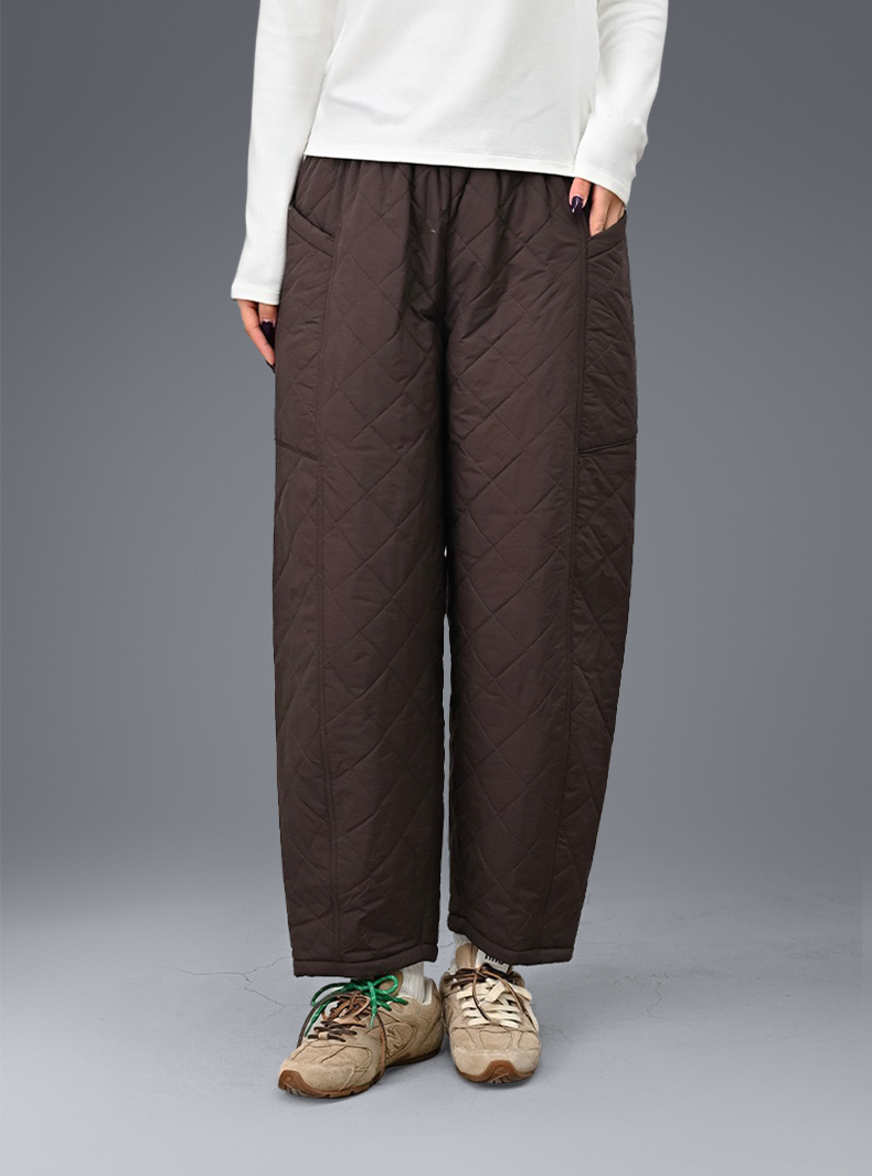 Buttery Soft Quitted Trousers With Stretchy Waistband & Pockets - For Cold Climates
