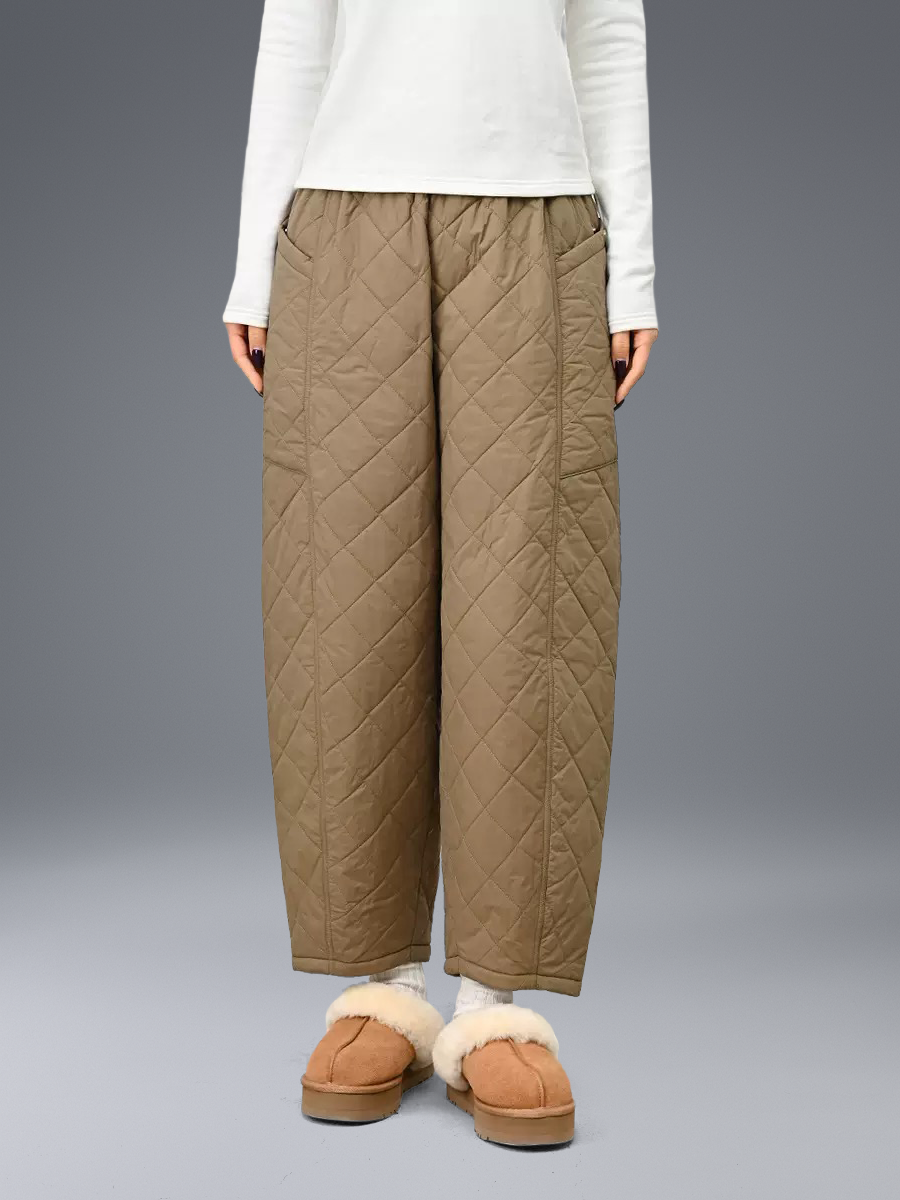 Buttery Soft Quitted Trousers With Stretchy Waistband & Pockets - For Cold Climates