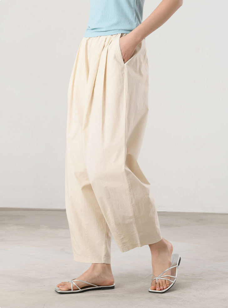 Cooling & Crease-Free Barrel Trousers With Elastic Waistband & Pockets