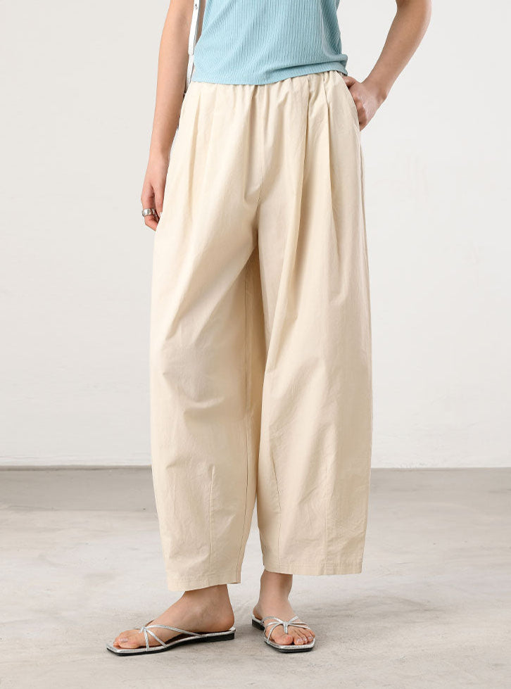 Cooling & Crease-Free Barrel Trousers With Elastic Waistband & Pockets