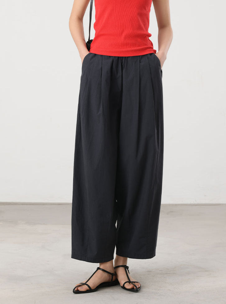 Cooling & Crease-Free Barrel Trousers With Elastic Waistband & Pockets