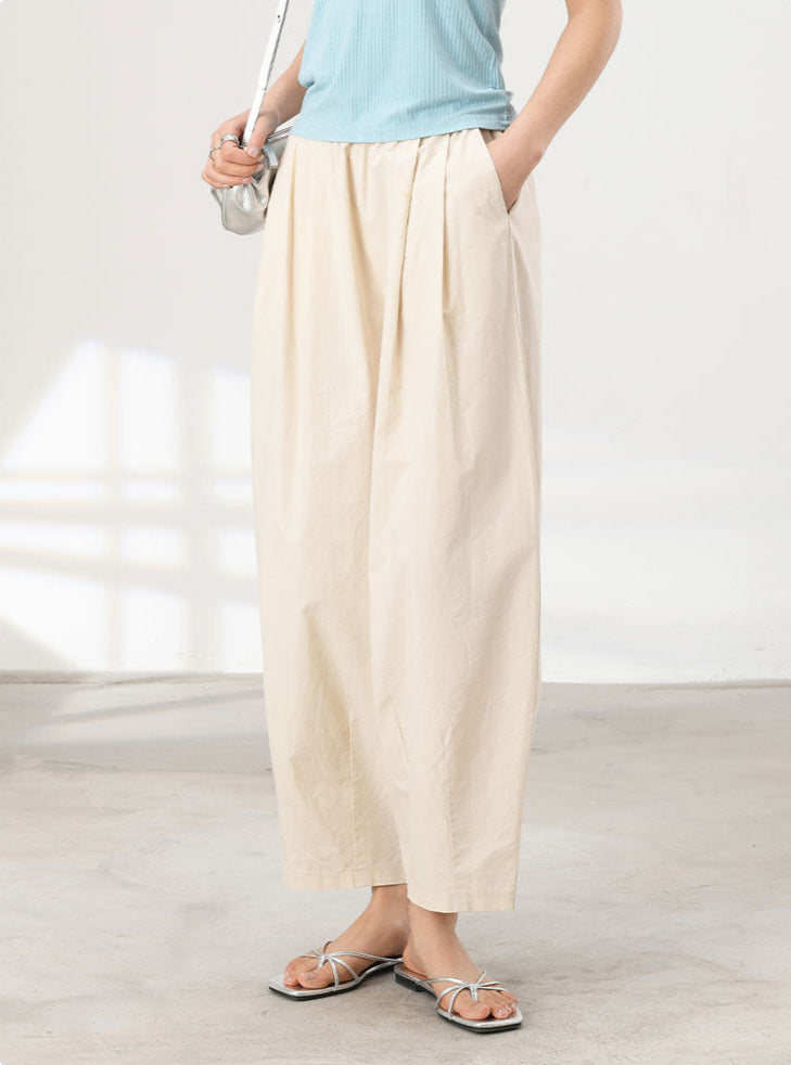 Cooling & Crease-Free Barrel trousers With Elastic Waistband & Pockets
