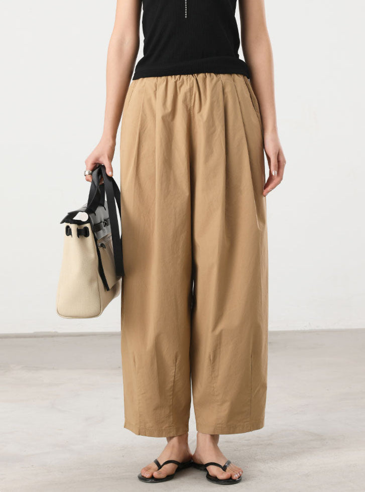 Cooling & Crease-Free Barrel Trousers With Elastic Waistband & Pockets