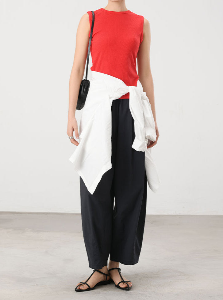 Cooling & Crease-Free Barrel Trousers With Elastic Waistband & Pockets